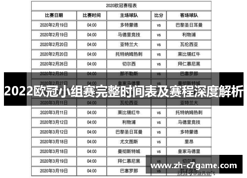 2022欧冠小组赛完整时间表及赛程深度解析