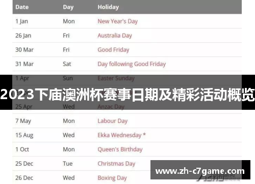2023下庙澳洲杯赛事日期及精彩活动概览 2023下庙澳洲杯赛事日期及精彩活动概览